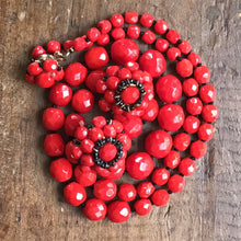 Load image into Gallery viewer, Vintage Red Glass Beaded Necklace and Earring Set by Hattie Carnegie. - Scotch Street Vintage