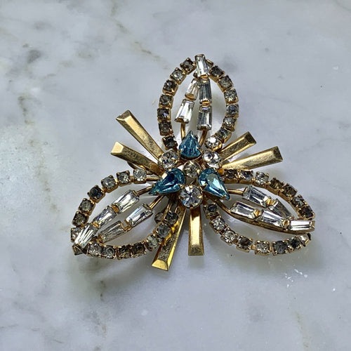 Vintage Rhinestone Brooch by Phyllis. Snowflake Lapel Pin or Sweater Clip. Necklace or Bracelet. - Scotch Street Vintage