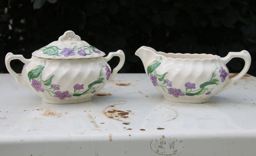 Vintage Royal Violet China Cream and Sugar Set by Royal China USA with Delicate Hand Painted Violet Pattern Serving Set of 2 - Scotch Street Vintage