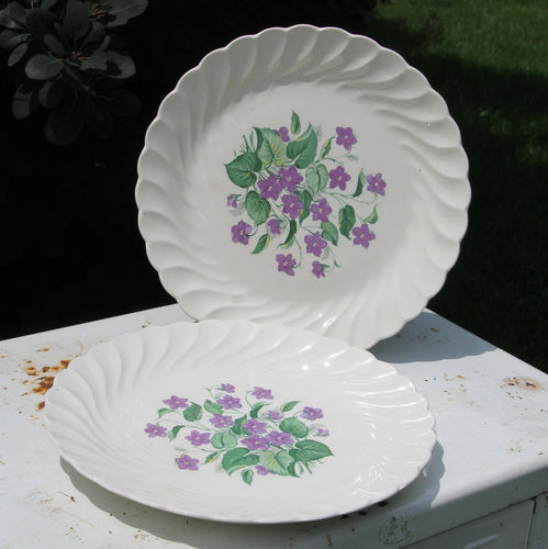Vintage Royal Violet China Serving Platters by Royal China USA with Delicate Hand Painted Violet Pattern Dinnerware Set of 2 Serving - Scotch Street Vintage