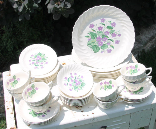 Vintage Royal Violet Dinnerware Set by Royal China USA with Delicate Hand Painted Violet Pattern 40 Piece Set +LAYAWAY AVAILABLE - Scotch Street Vintage