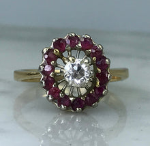 Load image into Gallery viewer, Vintage Ruby and Diamond Ring. 14K Gold. Unique Engagement Ring. July Birthstone. 15th Anniversary. - Scotch Street Vintage