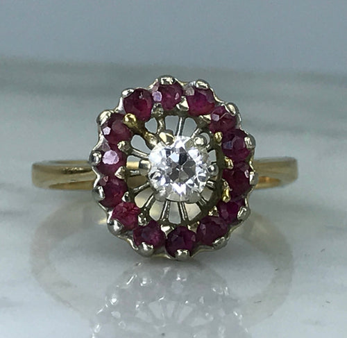 Vintage Ruby and Diamond Ring. 14K Gold. Unique Engagement Ring. July Birthstone. 15th Anniversary. - Scotch Street Vintage