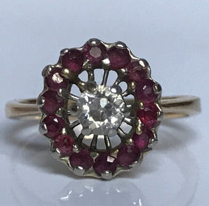 Vintage Ruby and Diamond Ring. 14K Gold. Unique Engagement Ring. July Birthstone. 15th Anniversary. - Scotch Street Vintage