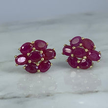 Load image into Gallery viewer, Vintage Ruby Cluster Earrings set in 10K Yellow Gold. July Birthstone. 15th Anniversary. Estate Jewelry. - Scotch Street Vintage