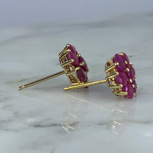 Vintage Ruby Cluster Earrings set in 10K Yellow Gold. July Birthstone. 15th Anniversary. Estate Jewelry. - Scotch Street Vintage