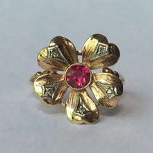 Load image into Gallery viewer, Vintage Ruby Diamond Flower Ring. 10K Solid Gold. July Birthstone. 15th Anniversary. Estate Jewelry - Scotch Street Vintage