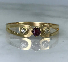 Load image into Gallery viewer, Vintage Ruby Diamond Ring in 10K Yellow Gold. July Birthstone. 15th Anniversary. Estate Jewelry - Scotch Street Vintage
