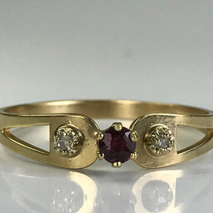 Vintage Ruby Diamond Ring in 10K Yellow Gold. July Birthstone. 15th Anniversary. Estate Jewelry - Scotch Street Vintage