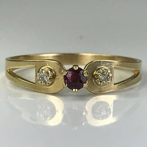 Vintage Ruby Diamond Ring in 10K Yellow Gold. July Birthstone. 15th Anniversary. Estate Jewelry - Scotch Street Vintage