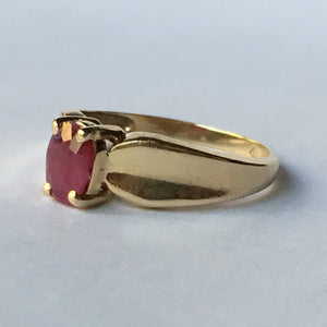 Vintage Ruby Engagement Ring in 14K Yellow Gold. July Birthstone. 15th Anniversary. 1970s. Size 5 - Scotch Street Vintage