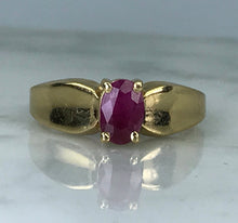 Load image into Gallery viewer, Vintage Ruby Engagement Ring in 14K Yellow Gold. July Birthstone. 15th Anniversary. 1970s. Size 5 - Scotch Street Vintage