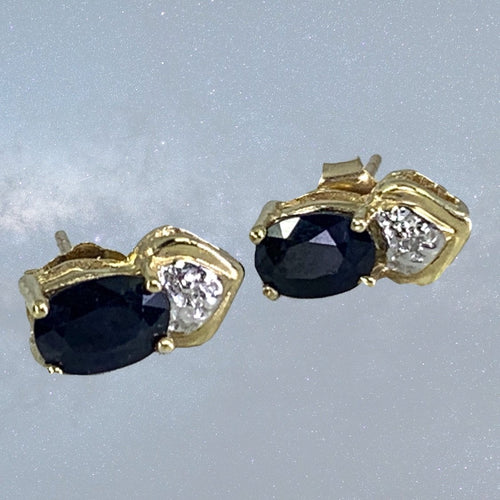 Vintage Sapphire and Diamond Earrings. 10k Solid Yellow Gold. September Birthstone. - Scotch Street Vintage