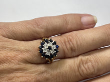 Load image into Gallery viewer, Vintage Sapphire and Diamond Halo Ring in Solid Yellow Gold. Unique Sustainable Estate Jewelry. - Scotch Street Vintage
