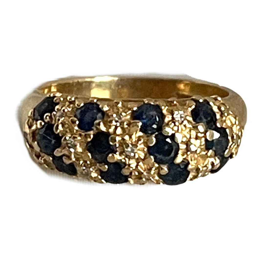 Vintage Sapphire and Diamond Ring set in 14k Yellow Gold. Unique Wedding Band. September's Birthstone. - Scotch Street Vintage