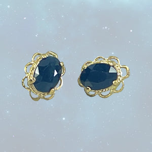 Vintage Sapphire Earrings set in Solid Yellow Gold. Something Old for a Bride to be. September Birthstone. - Scotch Street Vintage