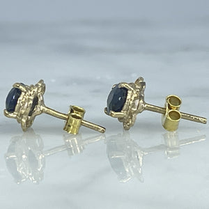 Vintage Sapphire Earrings set in Solid Yellow Gold. Something Old for a Bride to be. September Birthstone. - Scotch Street Vintage