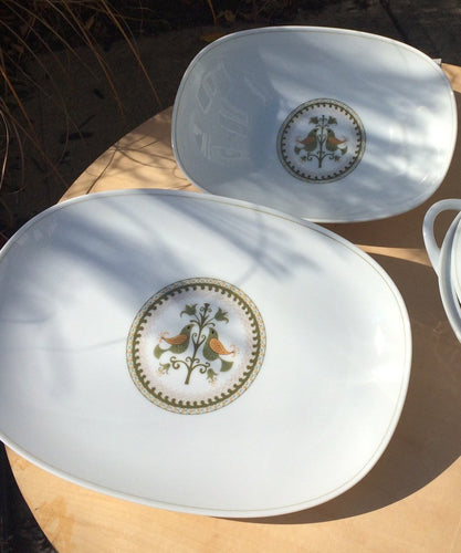 Vintage Serving Platter and Serving Bowl in Hermitage Pattern by Noritake China 6226 with Hand Painted Bird and Tulip Design. Set of 2 - Scotch Street Vintage