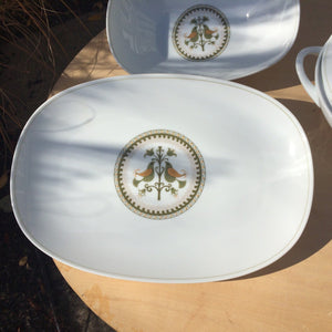 Vintage Serving Platter and Serving Bowl in Hermitage Pattern by Noritake China 6226 with Hand Painted Bird and Tulip Design. Set of 2 - Scotch Street Vintage