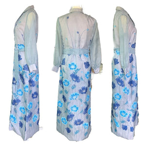 Vintage Shaheen Blue Floral Maxi Dress with a Large Butterfly Flower Print. Perfect Summer Dress! - Scotch Street Vintage