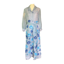 Load image into Gallery viewer, Vintage Shaheen Blue Floral Maxi Dress with a Large Butterfly Flower Print. Perfect Summer Dress! - Scotch Street Vintage