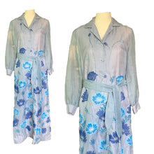 Load image into Gallery viewer, Vintage Shaheen Blue Floral Maxi Dress with a Large Butterfly Flower Print. Perfect Summer Dress! - Scotch Street Vintage