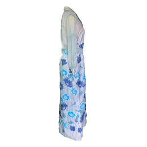 Vintage Shaheen Blue Floral Maxi Dress with a Large Butterfly Flower Print. Perfect Summer Dress! - Scotch Street Vintage