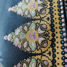 Load image into Gallery viewer, Vintage Shaheen Kimono Style Dress in Black with Gold Green and Purple Paisley Accents. - Scotch Street Vintage