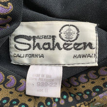 Load image into Gallery viewer, Vintage Shaheen Kimono Style Dress in Black with Gold Green and Purple Paisley Accents. - Scotch Street Vintage