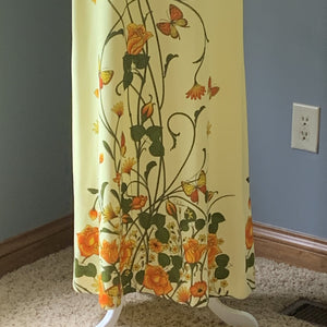 Vintage Shaheen Yellow Floral Maxi Dress with a Large Butterfly Flower Print. Perfect Summer Dress! - Scotch Street Vintage