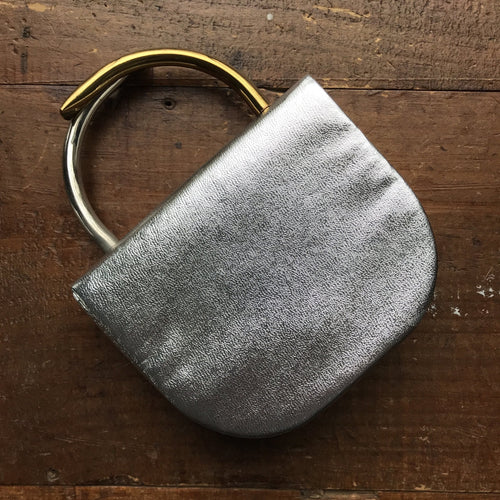 Vintage Silver Lame Clutch by Arnold Scaasi with Altering Gold and Silver Handles. - Scotch Street Vintage