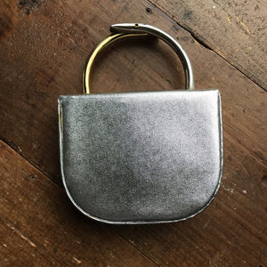 Vintage Silver Lame Clutch by Arnold Scaasi with Altering Gold and Silver Handles. - Scotch Street Vintage
