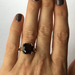 Vintage Smoky Quartz Engagement Ring in 9K Yellow Gold. Cocktail Ring. 70th Anniversary. - Scotch Street Vintage