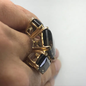 Vintage Smoky Quartz Ring in 14K Yellow Gold. 17+ CTW. Cocktail Ring. Estate Jewelry - Scotch Street Vintage