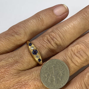 Vintage Spinel Diamond Ring. 18k Yellow Gold. Wedding Band. August Birthstone. - Scotch Street Vintage
