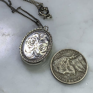 Vintage Sterling Silver Locket. Floral Etched Pendant. Marked 925. Full European Hallmark. - Scotch Street Vintage