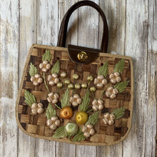 Load image into Gallery viewer, Vintage Straw Purse with Green Floral Pattern. Perfect Summer Market or Beach Bag. - Scotch Street Vintage