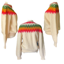 Load image into Gallery viewer, Vintage Tan Fair Isle Sweater with Rainbow Chevron Design by United Colors of Benetton Circa 1980s. - Scotch Street Vintage