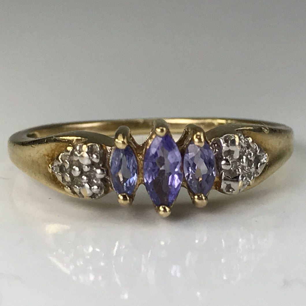 Vintage Tanzanite Ring. Diamond Accents. 10k Yellow Gold. Estate Jewelry. Unique Engagement Ring. December Birthstone. 24th Anniversary. - Scotch Street Vintage