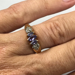 Vintage Tanzanite Ring. Diamond Accents. 10k Yellow Gold. Estate Jewelry. Unique Engagement Ring. December Birthstone. 24th Anniversary. - Scotch Street Vintage