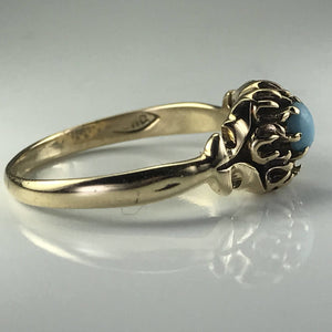 Vintage Turquoise Art Nouveau Ring. 10K Yellow Gold. December Birthstone. Promise Ring. - Scotch Street Vintage