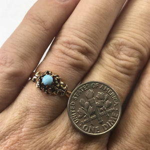 Vintage Turquoise Art Nouveau Ring. 10K Yellow Gold. December Birthstone. Promise Ring. - Scotch Street Vintage