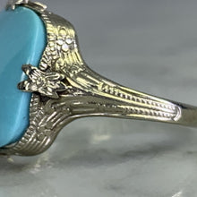 Load image into Gallery viewer, Vintage Turquoise Art Nouveau Ring. 14K White Gold. Circa 1920s. December Birthstone. - Scotch Street Vintage
