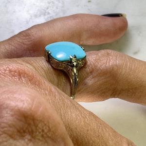 Vintage Turquoise Art Nouveau Ring. 14K White Gold. Circa 1920s. December Birthstone. - Scotch Street Vintage