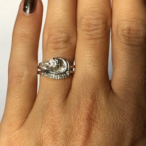 Vintage Wedding Ring Set. Diamond Engagement Ring. Diamond Wedding Band. 0.74 Carats. 14K White Gold Setting. Estate Jewelry. Bridal Set - Scotch Street Vintage