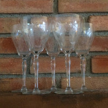 Load image into Gallery viewer, Vintage Wine Glasses. Glassware Ornate Etched Crystal Clear Tall Water Goblet. Set of 5. Barware. Serving. Entertaining - Scotch Street Vintage
