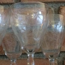 Load image into Gallery viewer, Vintage Wine Glasses. Glassware Ornate Etched Crystal Clear Tall Water Goblet. Set of 5. Barware. Serving. Entertaining - Scotch Street Vintage