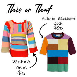Vintage Womens Sweater with Bright Color Blocking by Ventura. Red Yellow Blue and Pink. - Scotch Street Vintage