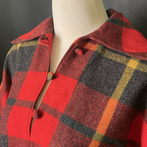 Vintage Wool Poncho in a Red Check Plaid by Pendleton. Fall and Winter Outerwear. Countryside Chic. - Scotch Street Vintage