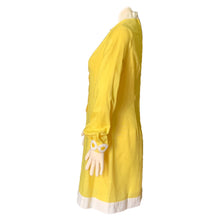Load image into Gallery viewer, Vintage Yellow Linen Dress with Lace Daisies by Miss Elliette. Bohemian 1960s Sustainable Fashion. - Scotch Street Vintage